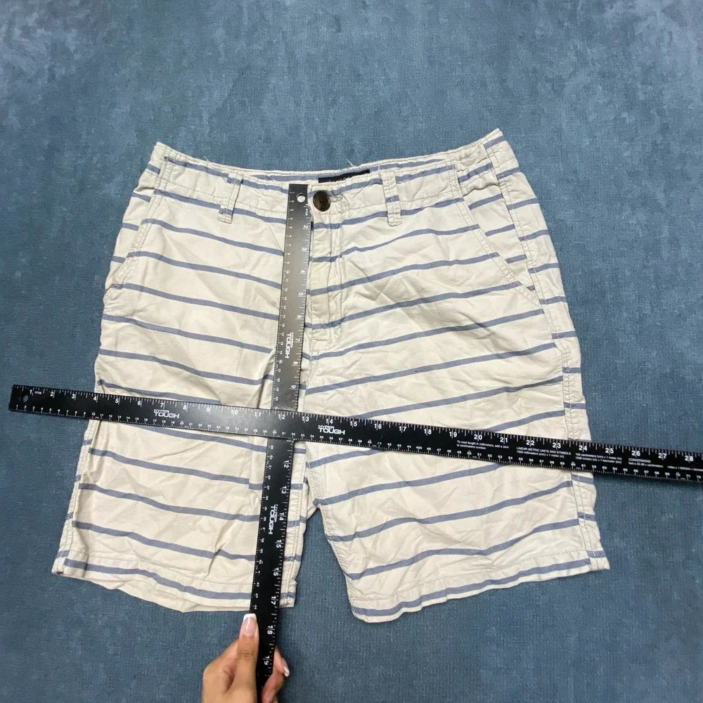 Aeropostale Chino Shorts Mens 32 Blue White Striped Cotton Summer Flat Front